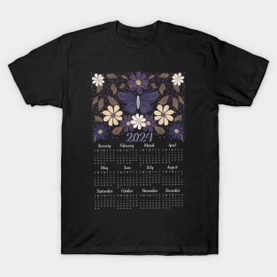 2024 butterfly floral calendar T-Shirt